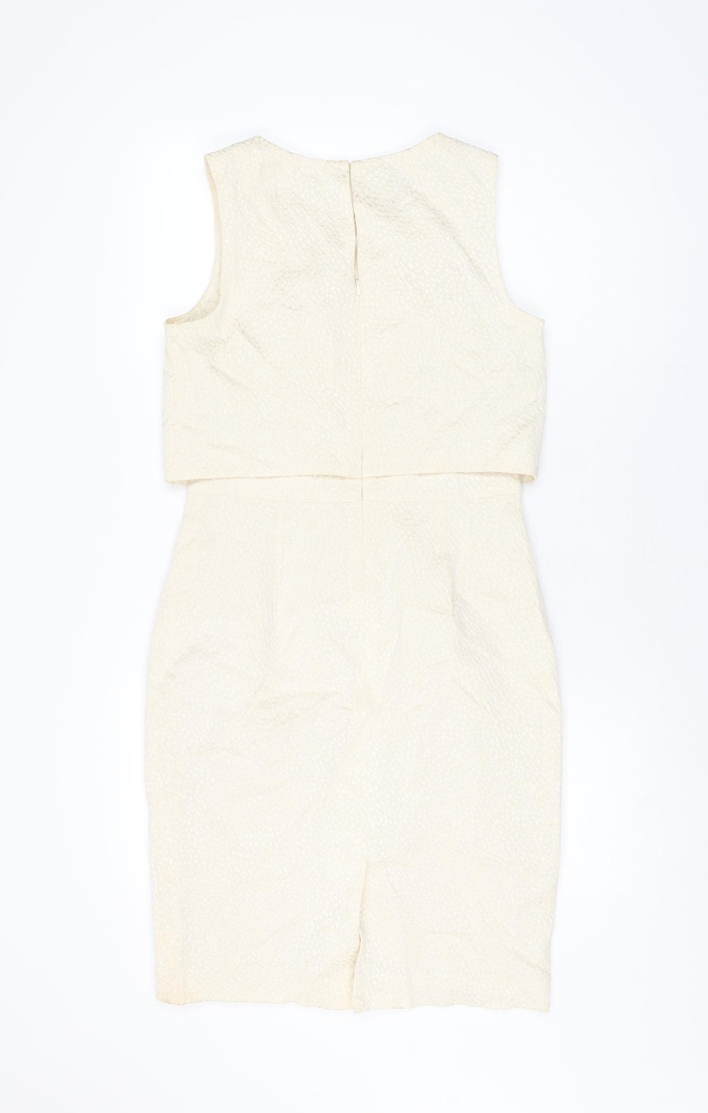 Hobbs Womens Ivory Polyester Bodycon Size 10 Round Neck Zip