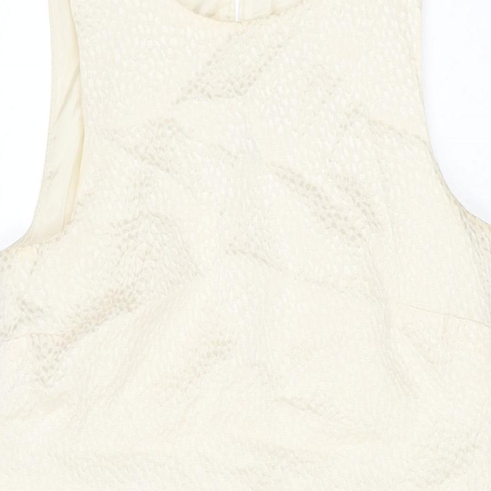 Hobbs Womens Ivory Polyester Bodycon Size 10 Round Neck Zip