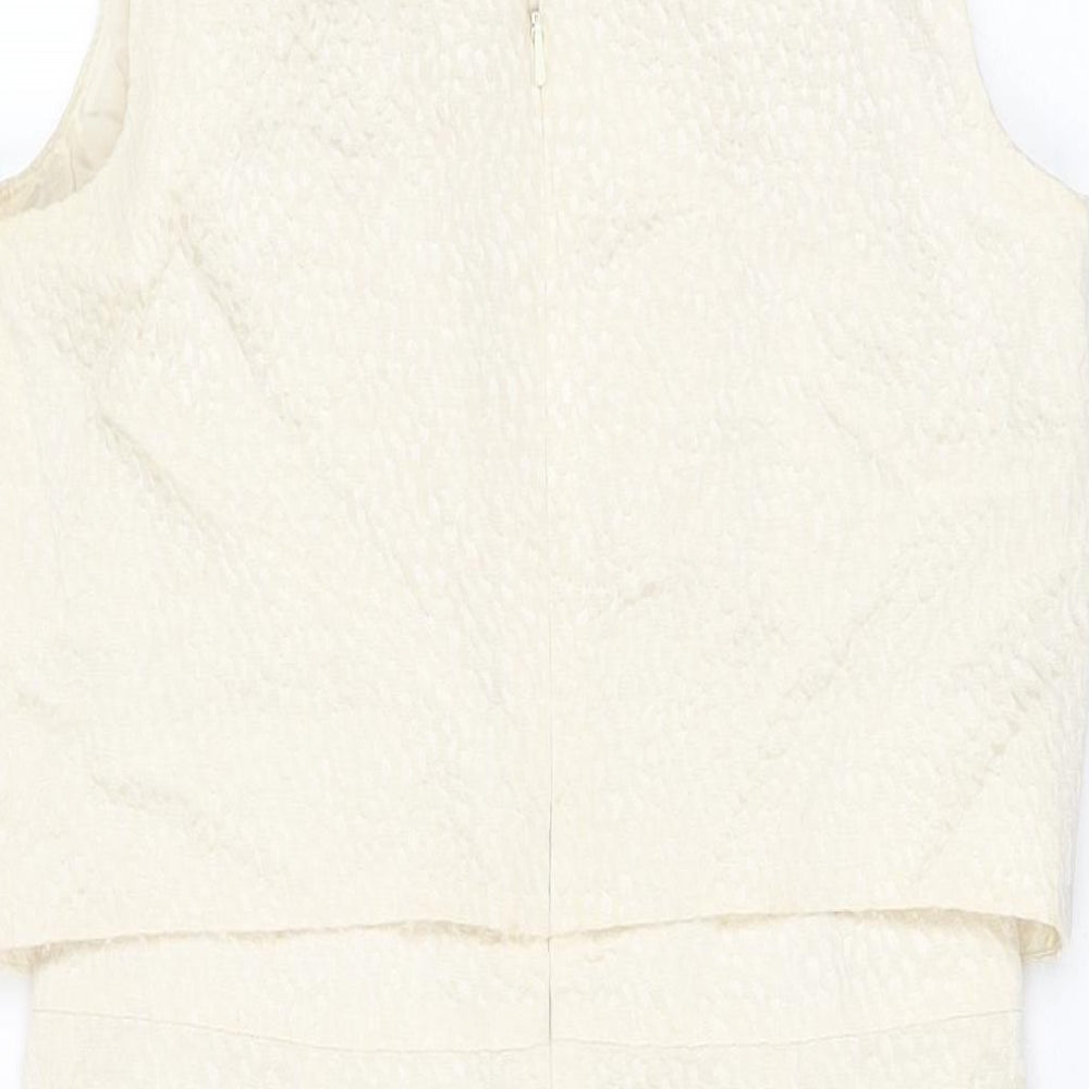 Hobbs Womens Ivory Polyester Bodycon Size 10 Round Neck Zip