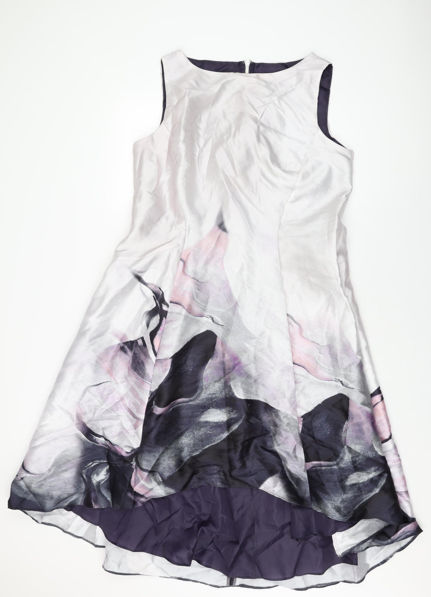 Roman Womens Purple Geometric Polyester A-Line Size 18 Round Neck Zip