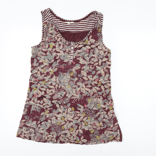 White Stuff Womens Red Floral Viscose Basic T-Shirt Size 12 Scoop Neck