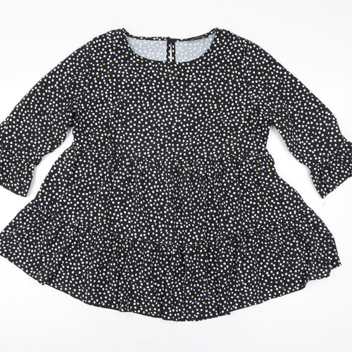 New Look Womens Black Polka Dot Polyester Basic Blouse Size 8 Round Neck