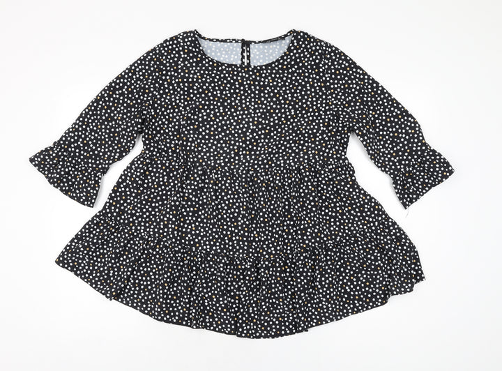 New Look Womens Black Polka Dot Polyester Basic Blouse Size 8 Round Neck