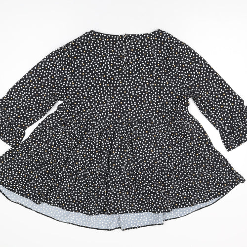 New Look Womens Black Polka Dot Polyester Basic Blouse Size 8 Round Neck