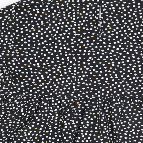 New Look Womens Black Polka Dot Polyester Basic Blouse Size 8 Round Neck