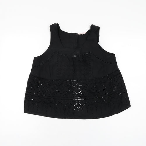 Miss Selfridge Womens Black Geometric Cotton Basic T-Shirt Size 12 Round Neck