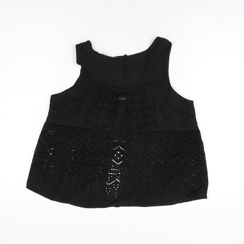 Miss Selfridge Womens Black Geometric Cotton Basic T-Shirt Size 12 Round Neck