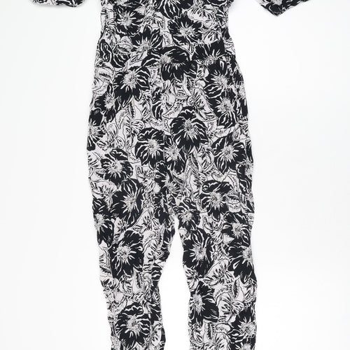 Neon Rose Womens Black Floral Viscose Jumpsuit One-Piece Size 10 L28 in Zip