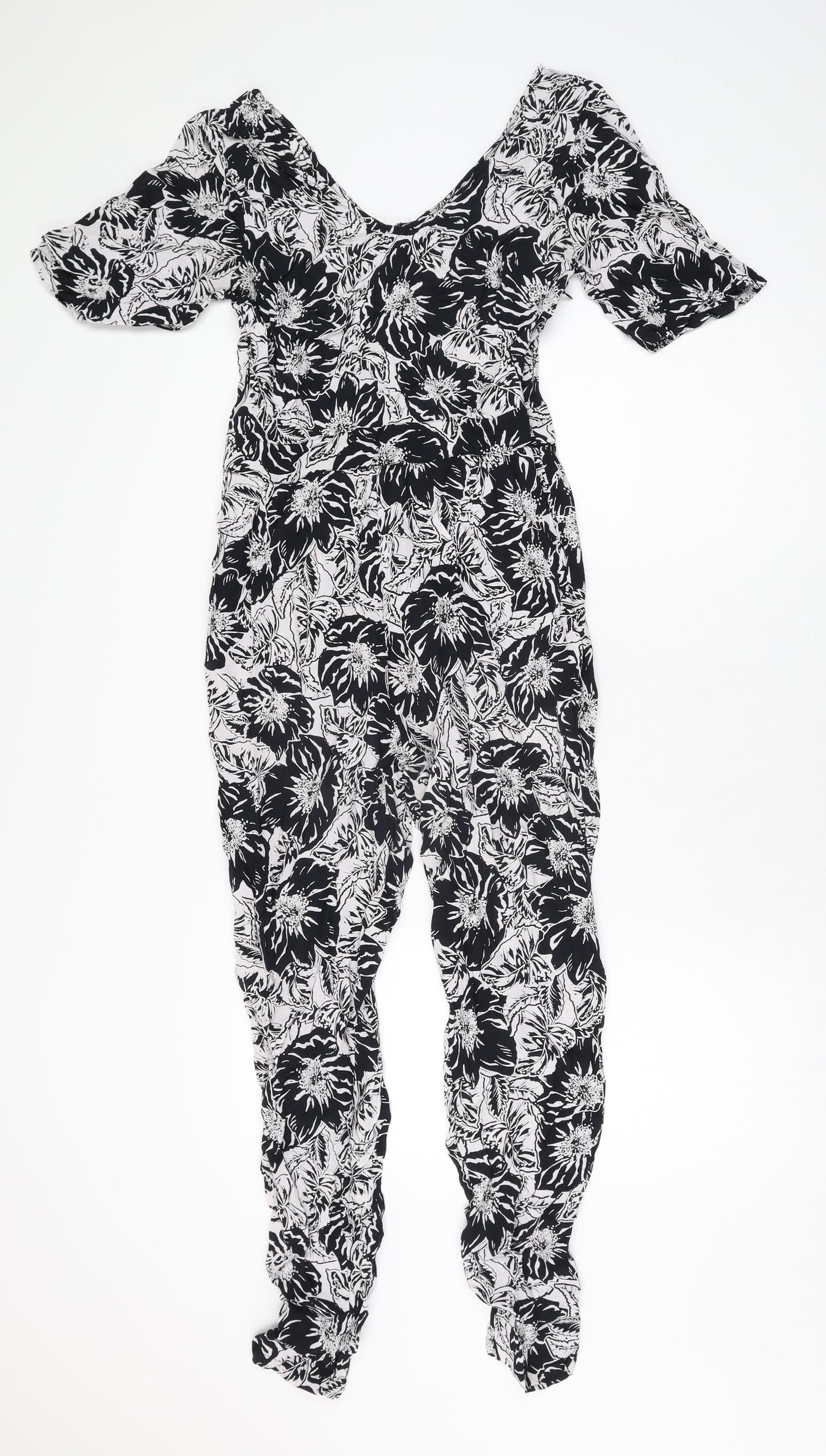 Neon Rose Womens Black Floral Viscose Jumpsuit One-Piece Size 10 L28 in Zip