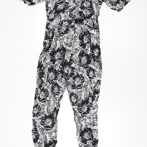 Neon Rose Womens Black Floral Viscose Jumpsuit One-Piece Size 10 L28 in Zip