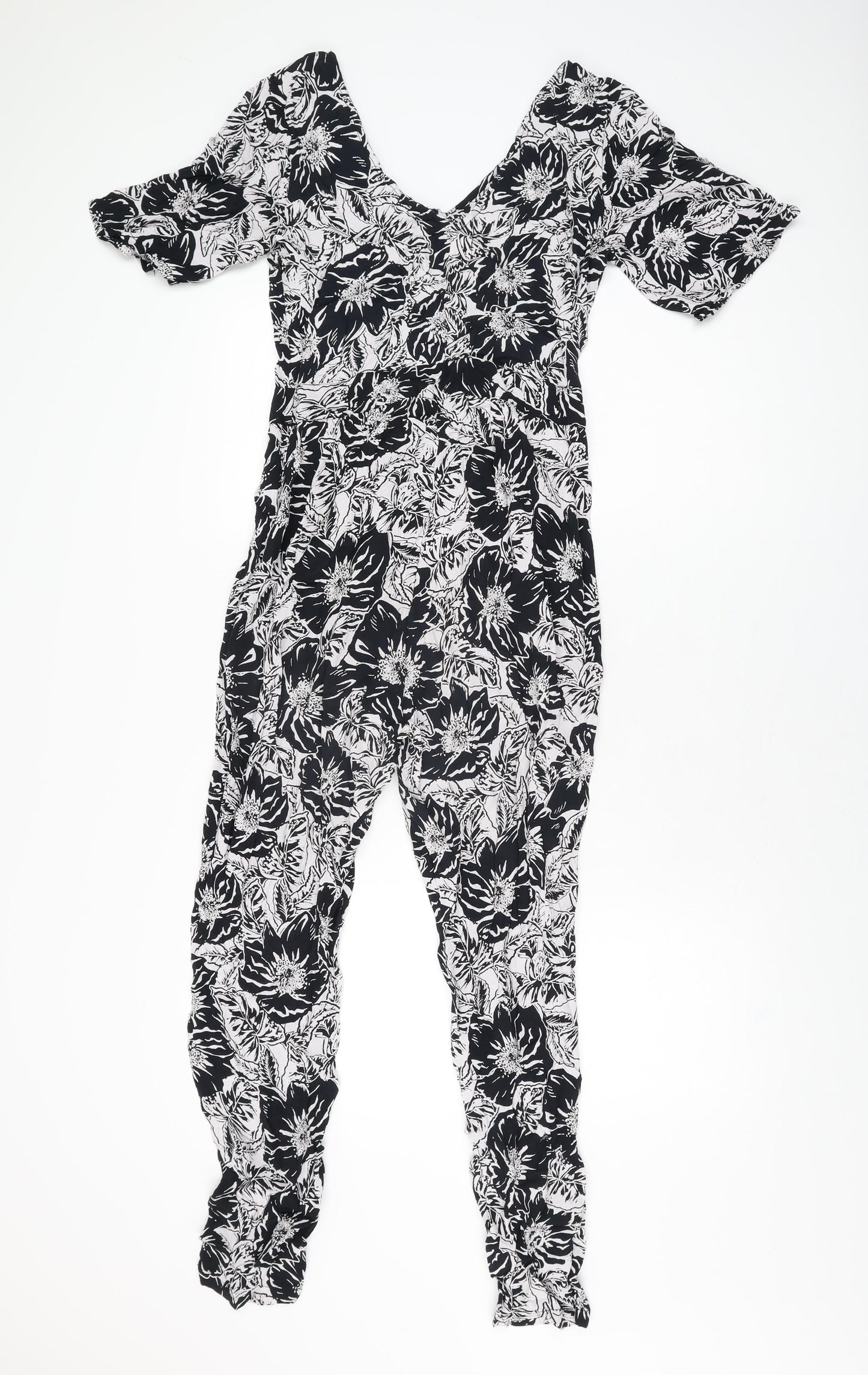 Neon Rose Womens Black Floral Viscose Jumpsuit One-Piece Size 10 L28 in Zip