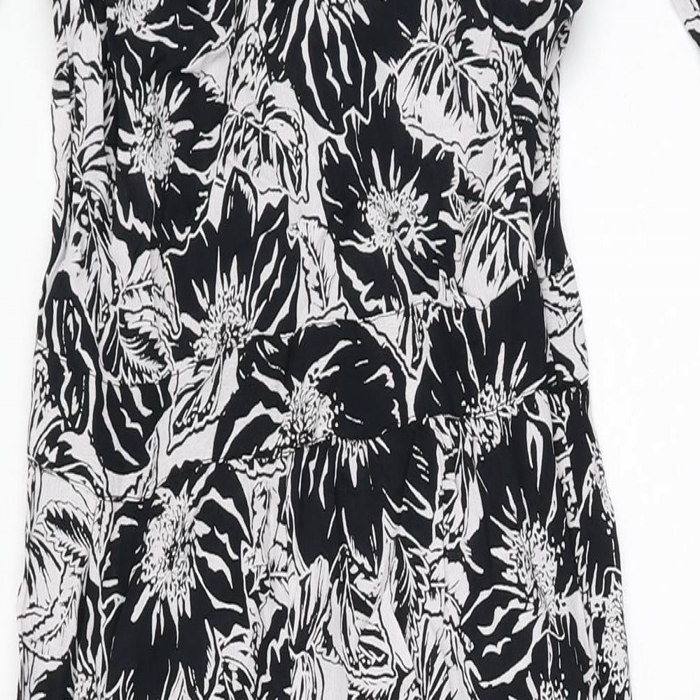 Neon Rose Womens Black Floral Viscose Jumpsuit One-Piece Size 10 L28 in Zip