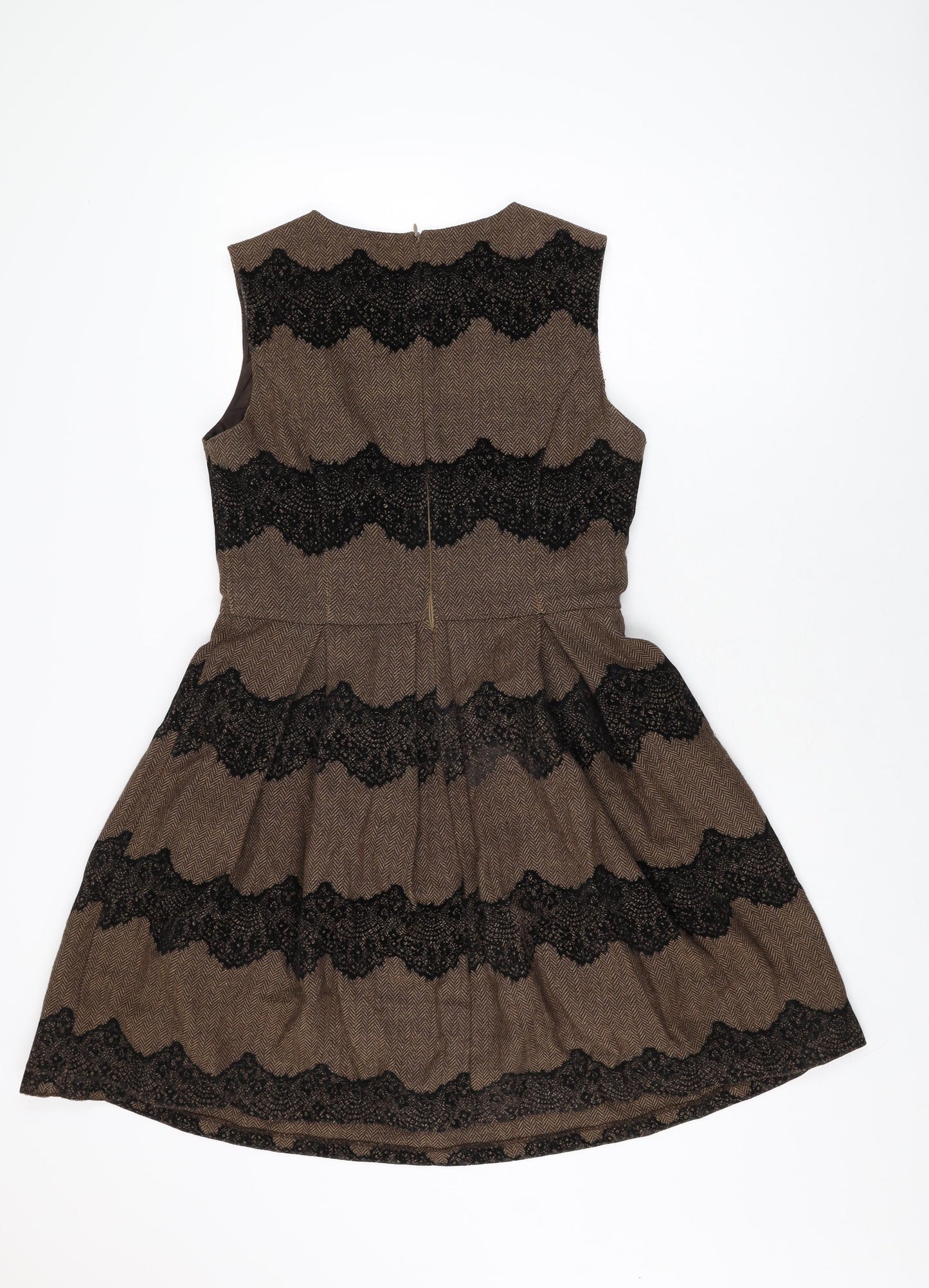 Soma Womens Brown Geometric Polyester Skater Dress Size S Round Neck Zip