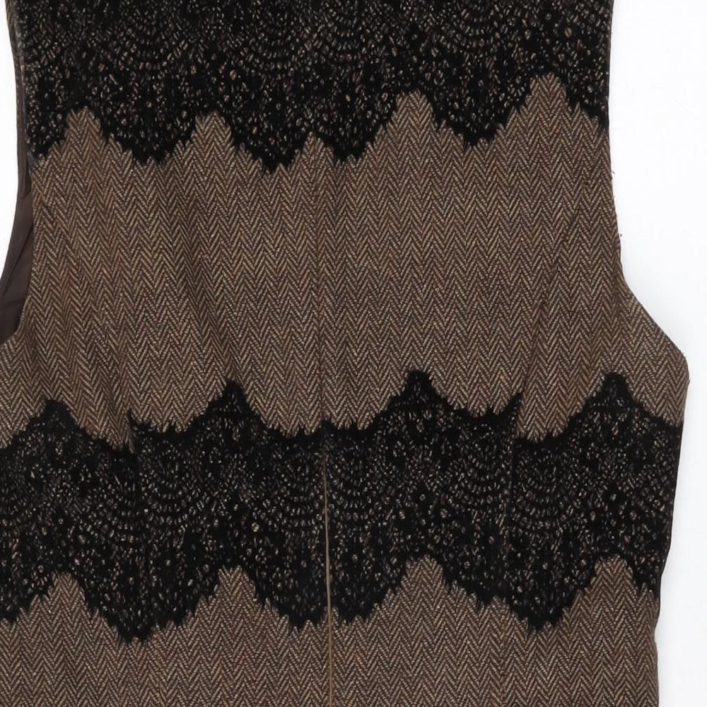 Soma Womens Brown Geometric Polyester Skater Dress Size S Round Neck Zip