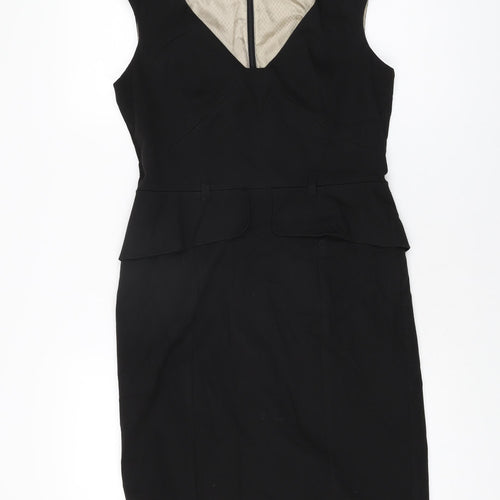 NEXT Womens Black Polyester Bodycon Size 10 V-Neck Zip