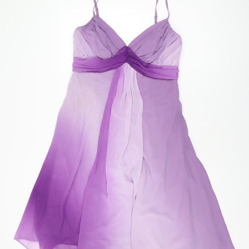 Debut Womens Purple Polyester A-Line Size 12 V-Neck Zip