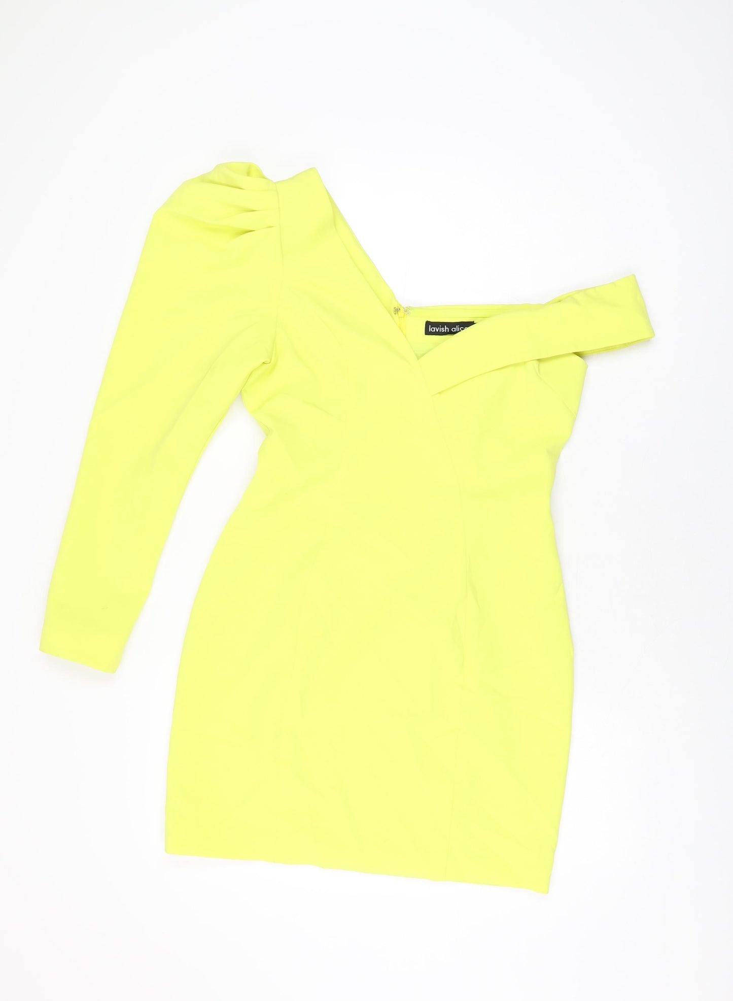 Lavish Alice Womens Yellow Polyester Mini Size 10 One Shoulder Zip
