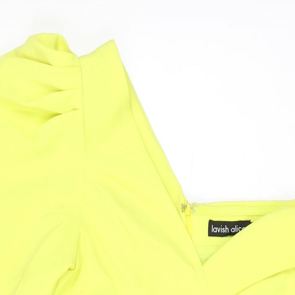 Lavish Alice Womens Yellow Polyester Mini Size 10 One Shoulder Zip