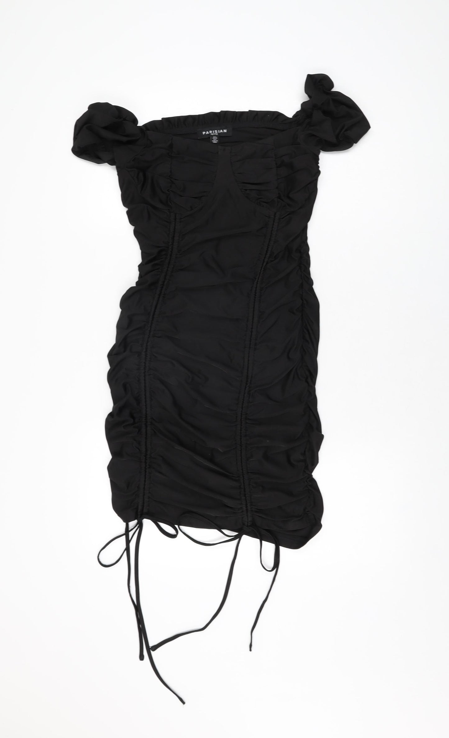 Parisian Womens Black Polyester Bodycon Size 12 Off the Shoulder Drawstring