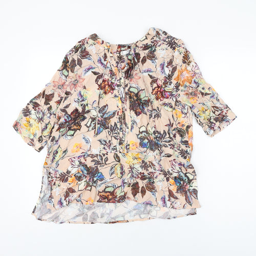 Mango Womens Pink Floral Polyester Basic Blouse Size S V-Neck