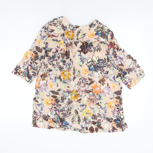 Mango Womens Pink Floral Polyester Basic Blouse Size S V-Neck