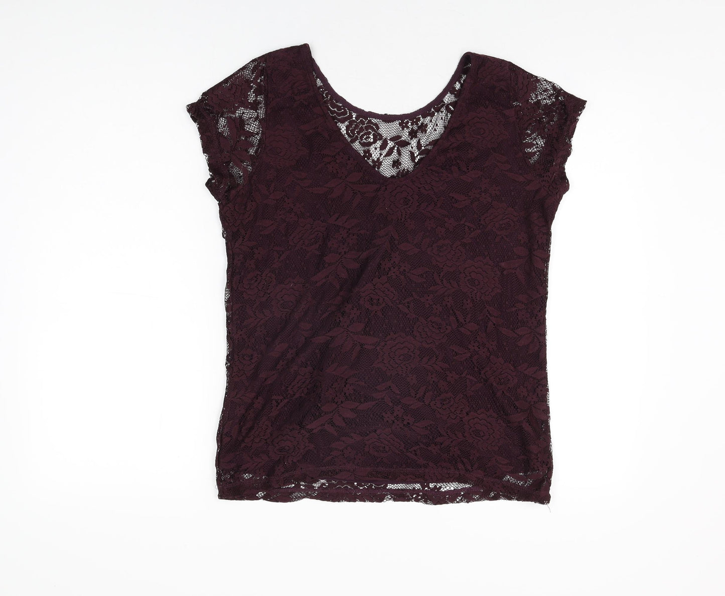 Dorothy Perkins Womens Purple Floral Polyester Basic T-Shirt Size 14 Round Neck