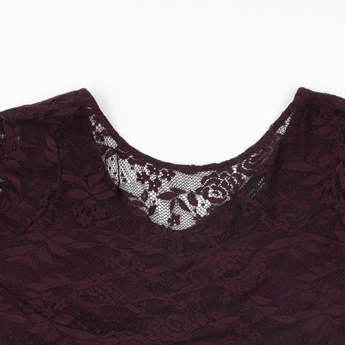 Dorothy Perkins Womens Purple Floral Polyester Basic T-Shirt Size 14 Round Neck