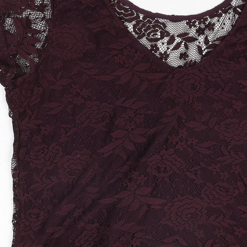 Dorothy Perkins Womens Purple Floral Polyester Basic T-Shirt Size 14 Round Neck