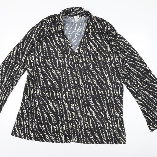 River Island Womens Black Geometric Polyester Basic Button-Up Size 14 Collared