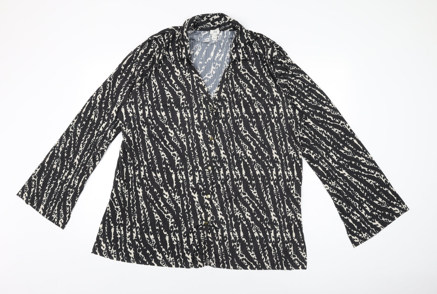 River Island Womens Black Geometric Polyester Basic Button-Up Size 14 Collared