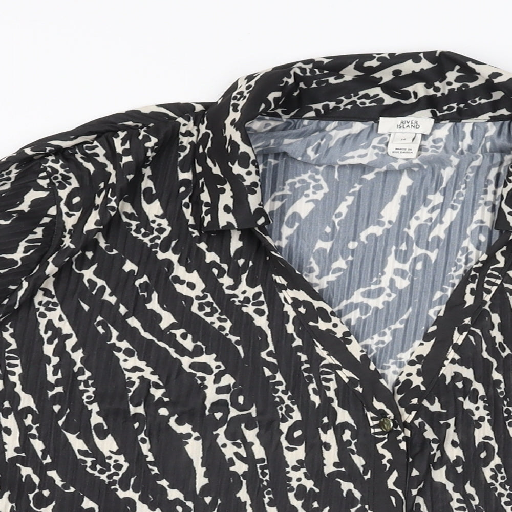 River Island Womens Black Geometric Polyester Basic Button-Up Size 14 Collared