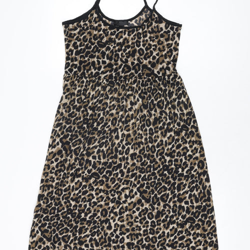 Topshop Womens Brown Animal Print Polyester Shift Size 10 Scoop Neck Pullover