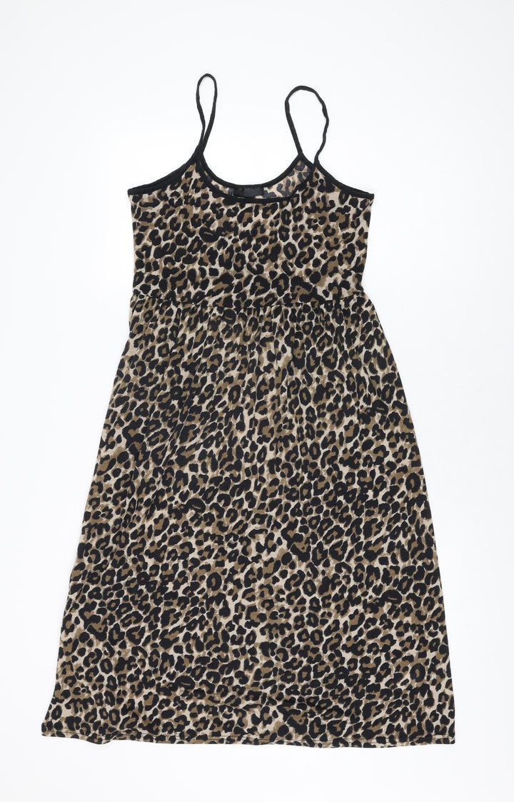 Topshop Womens Brown Animal Print Polyester Shift Size 10 Scoop Neck Pullover