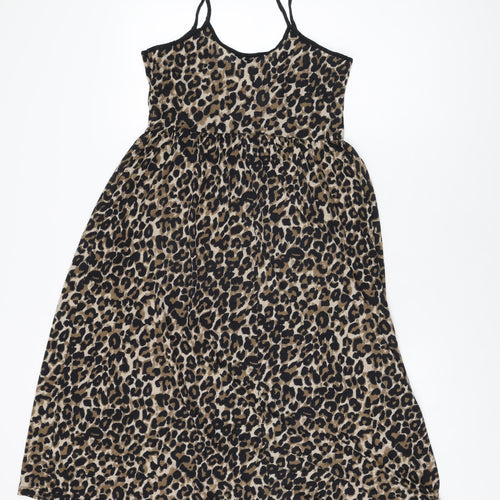 Topshop Womens Brown Animal Print Polyester Shift Size 10 Scoop Neck Pullover