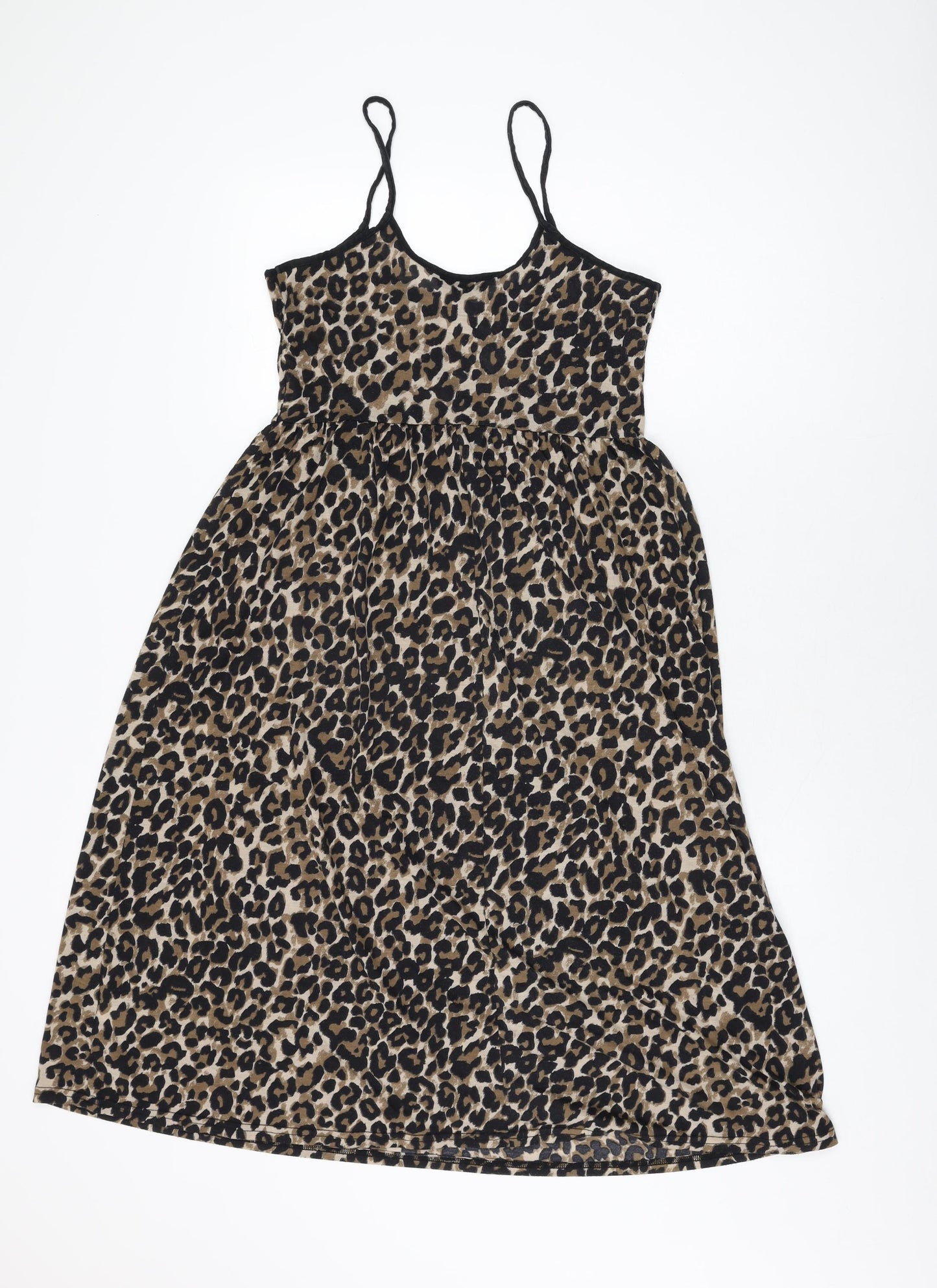 Topshop Womens Brown Animal Print Polyester Shift Size 10 Scoop Neck Pullover