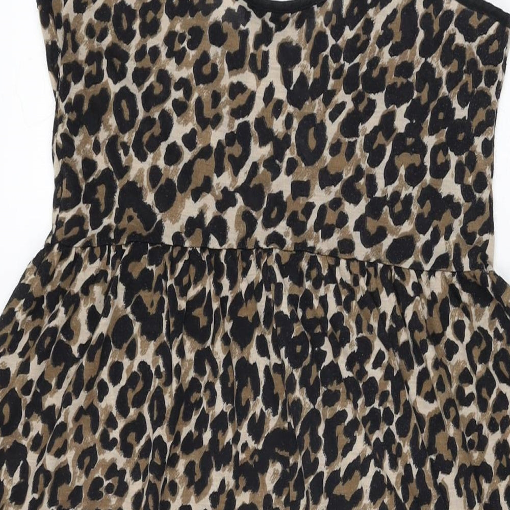 Topshop Womens Brown Animal Print Polyester Shift Size 10 Scoop Neck Pullover