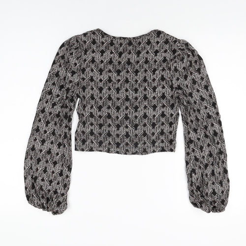 Topshop Womens Black Geometric Nylon Cropped T-Shirt Size 8 Round Neck
