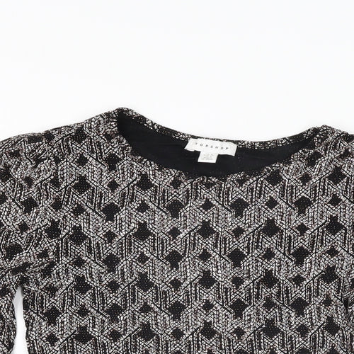 Topshop Womens Black Geometric Nylon Cropped T-Shirt Size 8 Round Neck