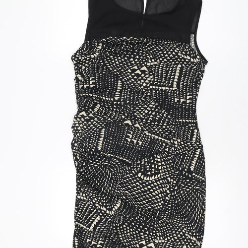 NEXT Womens Black Geometric Polyester Bodycon Size 12 Round Neck Button