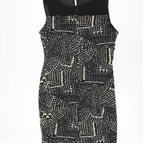 NEXT Womens Black Geometric Polyester Bodycon Size 12 Round Neck Button