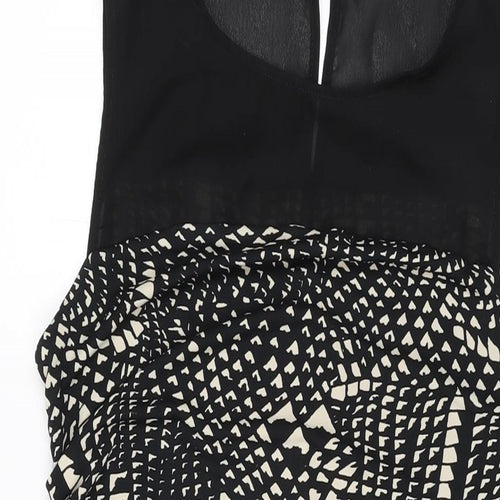 NEXT Womens Black Geometric Polyester Bodycon Size 12 Round Neck Button