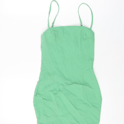 Motel Womens Green Rayon Mini Size XS Square Neck Zip