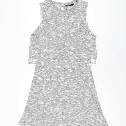 Topshop Womens Grey Polyester Skater Dress Size 12 Round Neck Pullover