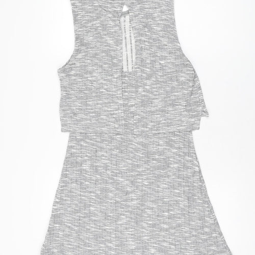 Topshop Womens Grey Polyester Skater Dress Size 12 Round Neck Pullover