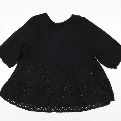 Pep&Co Womens Black Cotton Basic T-Shirt Size 22 Round Neck