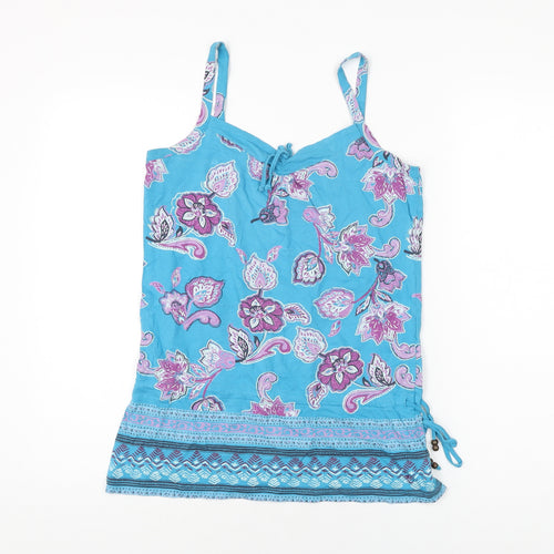 Espirit Womens Blue Floral Cotton Basic T-Shirt Size M V-Neck