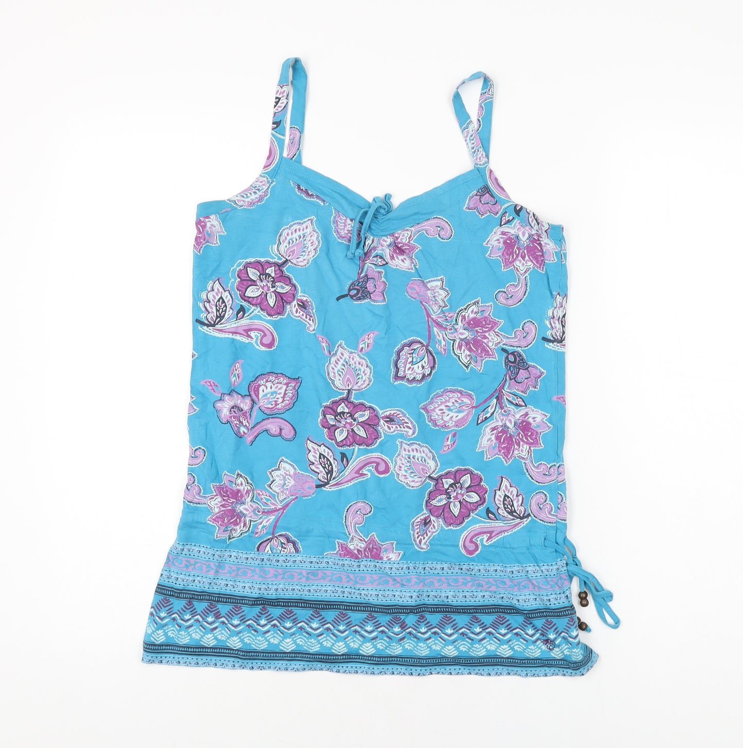 Espirit Womens Blue Floral Cotton Basic T-Shirt Size M V-Neck