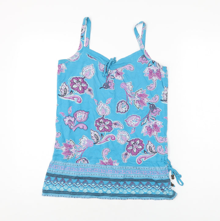 Espirit Womens Blue Floral Cotton Basic T-Shirt Size M V-Neck