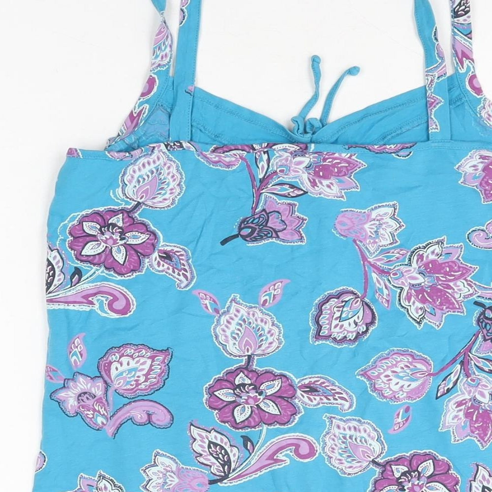 Espirit Womens Blue Floral Cotton Basic T-Shirt Size M V-Neck