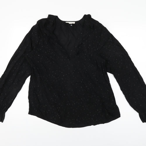 The White Company Womens Black Polka Dot Polyester Basic Blouse Size 10 V-Neck